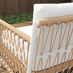 Woven Rope Outdoor Armchair Accent Chair Boho Yard & Patio Furniture in White Cushion & Pillow Included - thumbnail 9