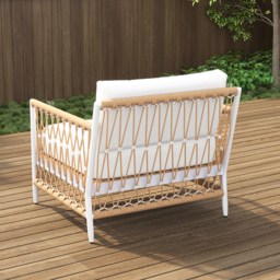 Woven Rope Outdoor Armchair Accent Chair Boho Yard & Patio Furniture in White Cushion & Pillow Included - thumbnail 4