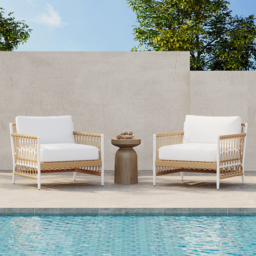 Woven Rope Outdoor Armchair Accent Chair Boho Yard & Patio Furniture in White Cushion & Pillow Included - thumbnail 3