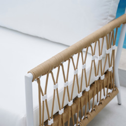 Woven Rope Outdoor Armchair Accent Chair Boho Yard & Patio Furniture in White Cushion & Pillow Included - thumbnail 7