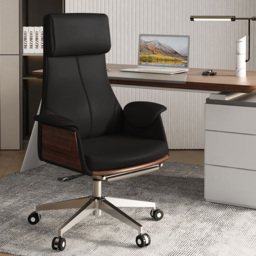 "Set Modern Walnut Standing L-Shape Desk & Reclining Leather Office Desk Chair (71.5"")" - thumbnail 7