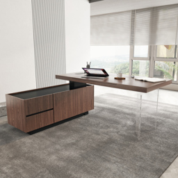 "Set Modern Walnut Standing L-Shape Desk & Reclining Leather Office Desk Chair (71.5"")" - thumbnail 5