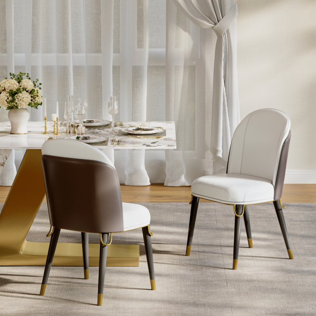 Modern Dining Chairs PU Leather Upholstered Warm White Upholstered Side Chair Dining Room Chairs 6-Pieces - image 1