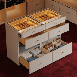 Selvo Walk-In Closet Island Jewellery Dresser with Glass Top & Light Set of 2