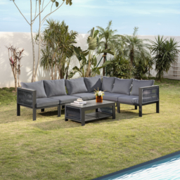 7 Pieces Modern L-shaped Patio Garden Sectional Sofa Set with Coffee Table in Grey for 6 - thumbnail 5