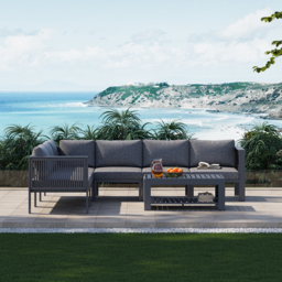 7 Pieces Modern L-shaped Patio Garden Sectional Sofa Set with Coffee Table in Grey for 6 - thumbnail 2