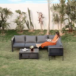 7 Pieces Modern L-shaped Patio Garden Sectional Sofa Set with Coffee Table in Grey for 6 - thumbnail 4