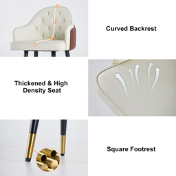 Modern PU Leather Counter Height Breakfast Bar Stool with Full Back & Arms in Beige for Kitchen Island - thumbnail 8
