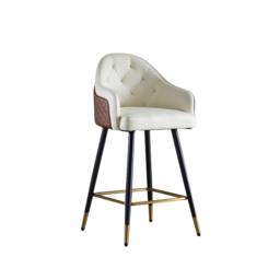 Modern PU Leather Counter Height Breakfast Bar Stool with Full Back & Arms in Beige for Kitchen Island - thumbnail 6