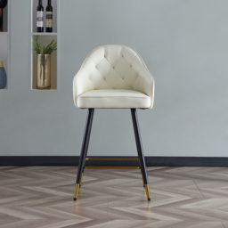 Modern PU Leather Counter Height Breakfast Bar Stool with Full Back & Arms in Beige for Kitchen Island - thumbnail 3