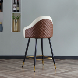 Modern PU Leather Counter Height Breakfast Bar Stool with Full Back & Arms in Beige for Kitchen Island - thumbnail 7