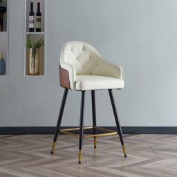 Modern PU Leather Counter Height Breakfast Bar Stool with Full Back & Arms in Beige for Kitchen Island - thumbnail 1