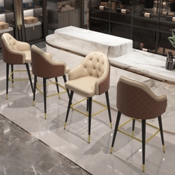 Modern PU Leather Counter Height Breakfast Bar Stool with Full Back & Arms in Beige for Kitchen Island - thumbnail 4
