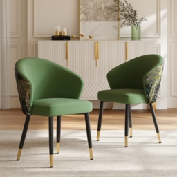 Green Upholstered 4-Piece Set Velvet Dining Chair Modern Arm Chair in Gold & Black - thumbnail 5