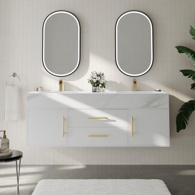 1500mm Double Sink Bathroom Vanity with Gold Handles – White Modern Floating Vanity - image 1
