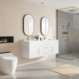 1500mm Double Sink Bathroom Vanity with Gold Handles – White Modern Floating Vanity - thumbnail 4