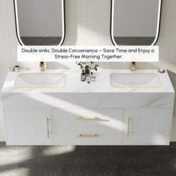 1500mm Double Sink Bathroom Vanity with Gold Handles – White Modern Floating Vanity - thumbnail 6