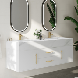 1500mm Double Sink Bathroom Vanity with Gold Handles – White Modern Floating Vanity - thumbnail 2