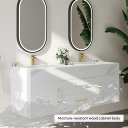 1500mm Double Sink Bathroom Vanity with Gold Handles – White Modern Floating Vanity - thumbnail 8