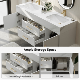1500mm Double Sink Bathroom Vanity with Gold Handles – White Modern Floating Vanity - thumbnail 5