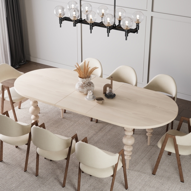 2000mm-2400mm Mid-Century Oval Extendable Dining Table Whitewash Seats 6-10 People - image 1