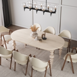 2000mm-2400mm Mid-Century Oval Extendable Dining Table Whitewash Seats 6-10 People - thumbnail 2