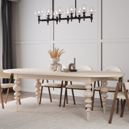 2000mm-2400mm Mid-Century Oval Extendable Dining Table Whitewash Seats 6-10 People - thumbnail 5