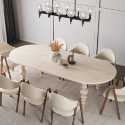 2000mm-2400mm Mid-Century Oval Extendable Dining Table Whitewash Seats 6-10 People