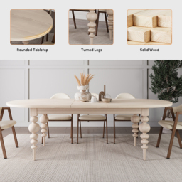 2000mm-2400mm Mid-Century Oval Extendable Dining Table Whitewash Seats 6-10 People - thumbnail 6