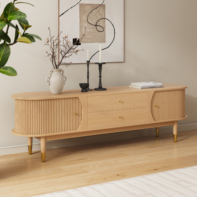 "72"" Ash Wood Fluted TV Stand with Storage" - image 1
