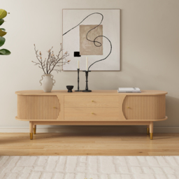 "72"" Ash Wood Fluted TV Stand with Storage" - thumbnail 2