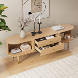 "72"" Ash Wood Fluted TV Stand with Storage" - thumbnail 3
