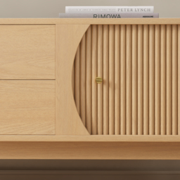 "72"" Ash Wood Fluted TV Stand with Storage" - thumbnail 5