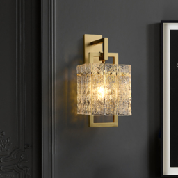 Jewell Modern 1-Light Brass Decorative Wall Sconce with Water-ripple Glass Shade - thumbnail 1