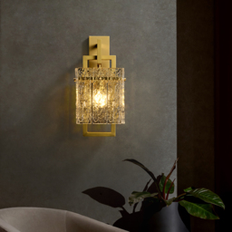 Jewell Modern 1-Light Brass Decorative Wall Sconce with Water-ripple Glass Shade - thumbnail 2