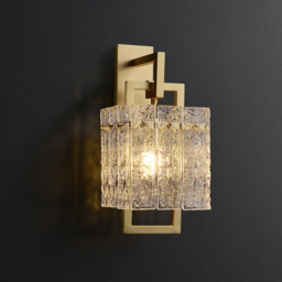 Jewell Modern 1-Light Brass Decorative Wall Sconce with Water-ripple Glass Shade - thumbnail 3