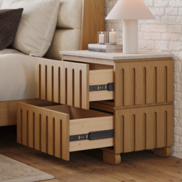 Ash Wood 2-Drawer Nightstand with Faux Travertine Top Set of 2 - thumbnail 5