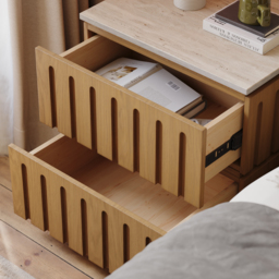 Ash Wood 2-Drawer Nightstand with Faux Travertine Top Set of 2 - thumbnail 6
