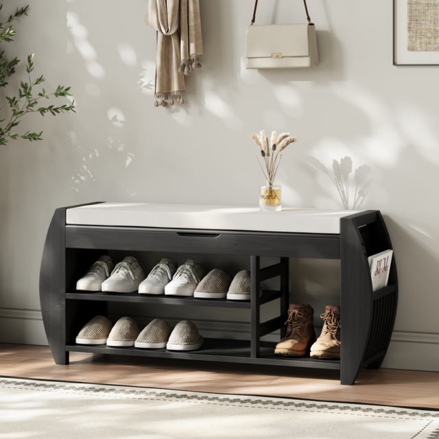 40'' Solid Wood Black Shoe Storage Entryway Bench with Shoe Rack - image 1