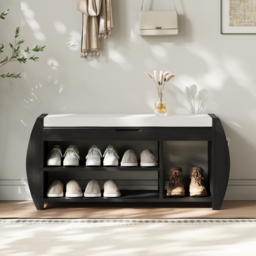 40'' Solid Wood Black Shoe Storage Entryway Bench with Shoe Rack - thumbnail 2