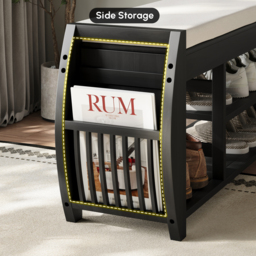 40'' Solid Wood Black Shoe Storage Entryway Bench with Shoe Rack - thumbnail 6