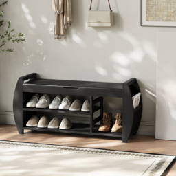 40'' Solid Wood Black Shoe Storage Entryway Bench with Shoe Rack - thumbnail 3