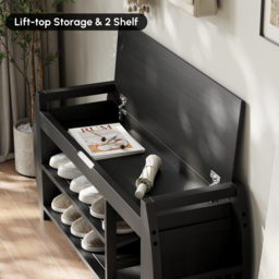 40'' Solid Wood Black Shoe Storage Entryway Bench with Shoe Rack - thumbnail 4