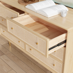 Mid-century Modern Tural 1360 mm Nordic Natural Bedroom Dresser with 6 Drawers Rattan Woven in Gold - thumbnail 4