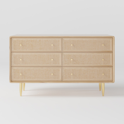 Mid-century Modern Tural 1360 mm Nordic Natural Bedroom Dresser with 6 Drawers Rattan Woven in Gold - thumbnail 7