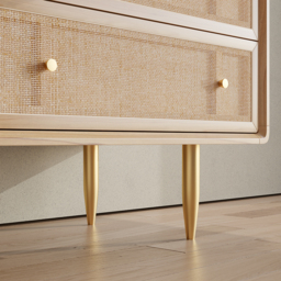 Mid-century Modern Tural 1360 mm Nordic Natural Bedroom Dresser with 6 Drawers Rattan Woven in Gold - thumbnail 6