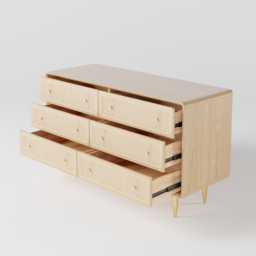 Mid-century Modern Tural 1360 mm Nordic Natural Bedroom Dresser with 6 Drawers Rattan Woven in Gold - thumbnail 8