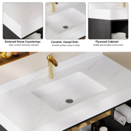 100 cm Floating Bathroom Vanity Set Cultured Marble Black with Ceramic Sink & 2 Drawers - thumbnail 6