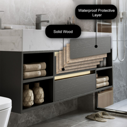 100 cm Floating Bathroom Vanity Set Cultured Marble Black with Ceramic Sink & 2 Drawers - thumbnail 8