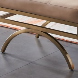 Beige Stool Leather Upholstered Ottoman Stool Gold Legs - thumbnail 5